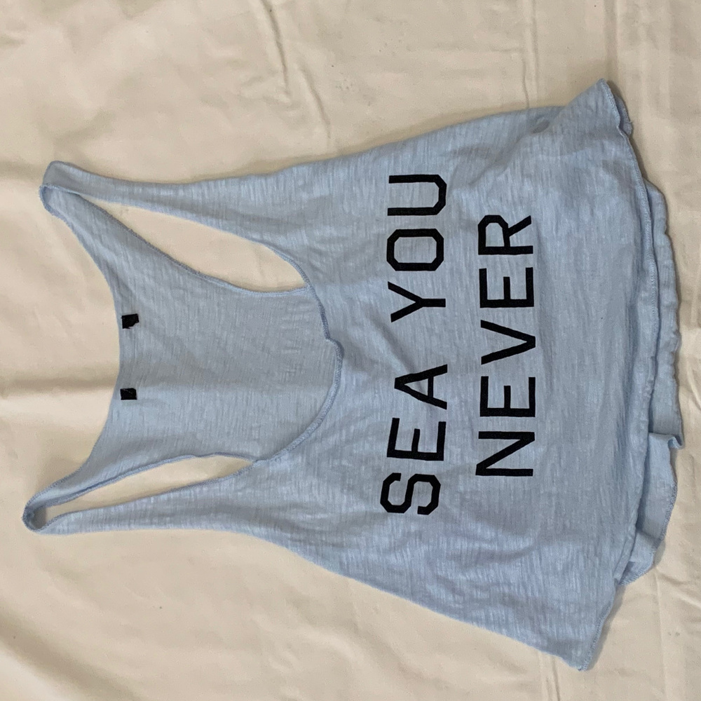 "Sea You Never" Cropped Loose Tank Top- Baby Blue